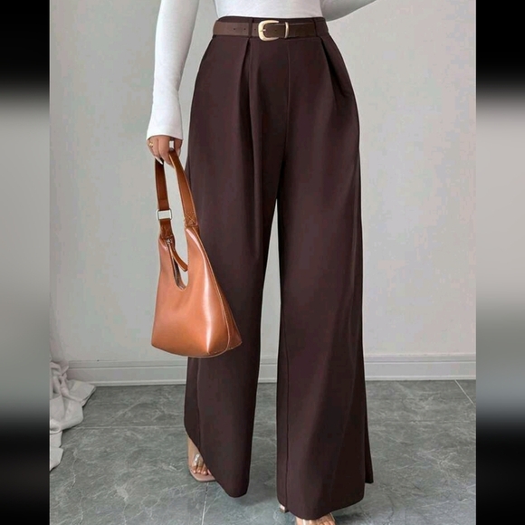 Women's Elegant Wide Leg Brown Casual Pants, Versatile For Daily Wear - Picture 4 of 4
